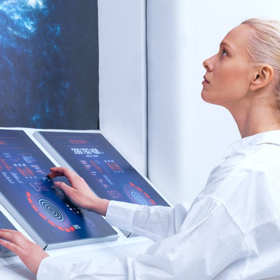 side view of a woman working